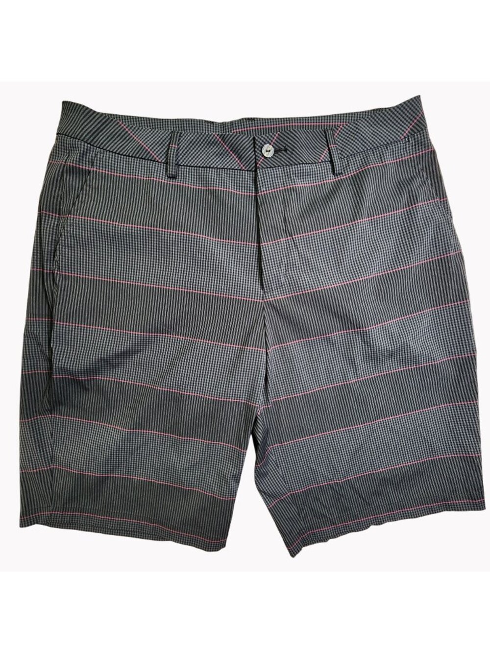 Puma Mens Waist 38 Woven Golf Shorts Striped Pattern Gray Pink Activewear